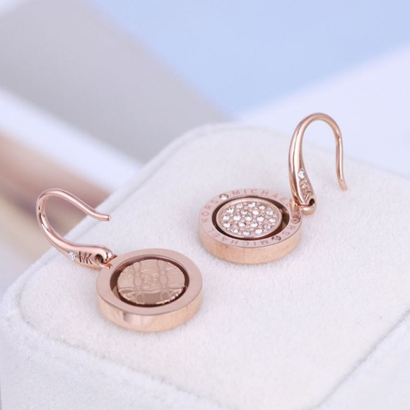 Michael Kors Rose Gold Crystal Logo Earrings - Picture 6 of 8